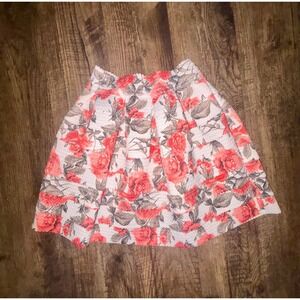 Alt. B Red Rose Floral Textured Waffle Knit Pleated Skater Mini Skirt Small
